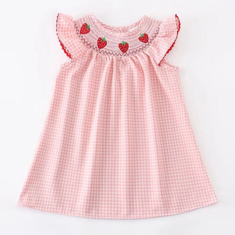 Baby Girls Strawberry Embroidered Plaid Smocked Dress - 12