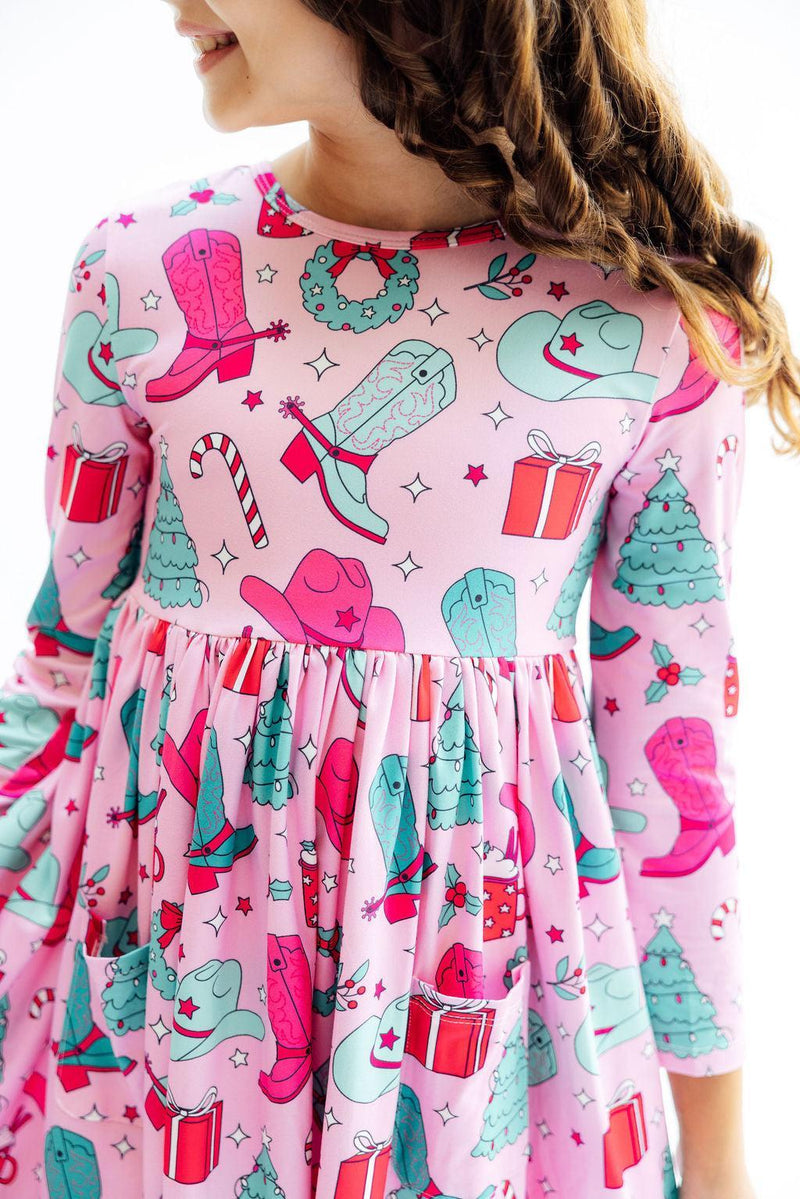 Christmas Cowgirl L/S Pocket Twirl Dress - 5