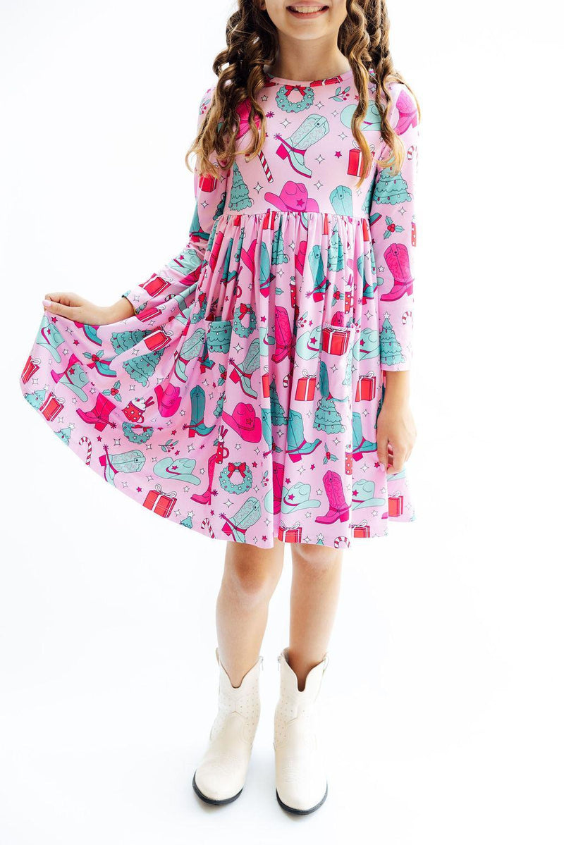 Christmas Cowgirl L/S Pocket Twirl Dress - 3