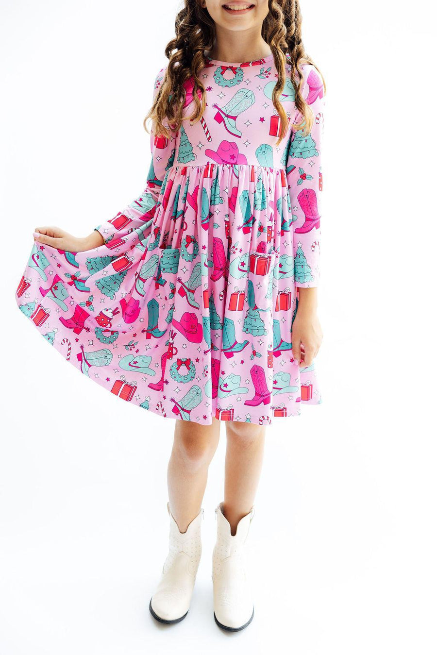 Christmas Cowgirl L/S Pocket Twirl Dress