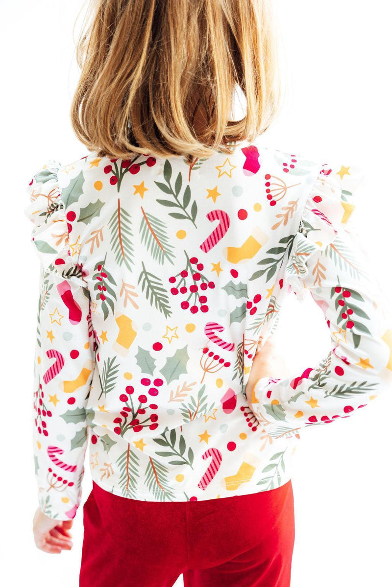 Holly Jolly Christmas L/S Ruffle Tee - 7