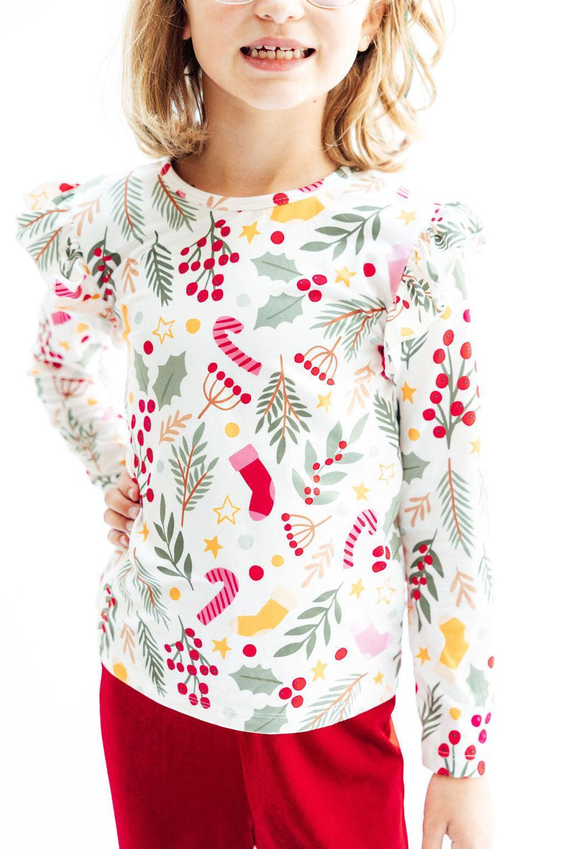 Holly Jolly Christmas L/S Ruffle Tee - 6