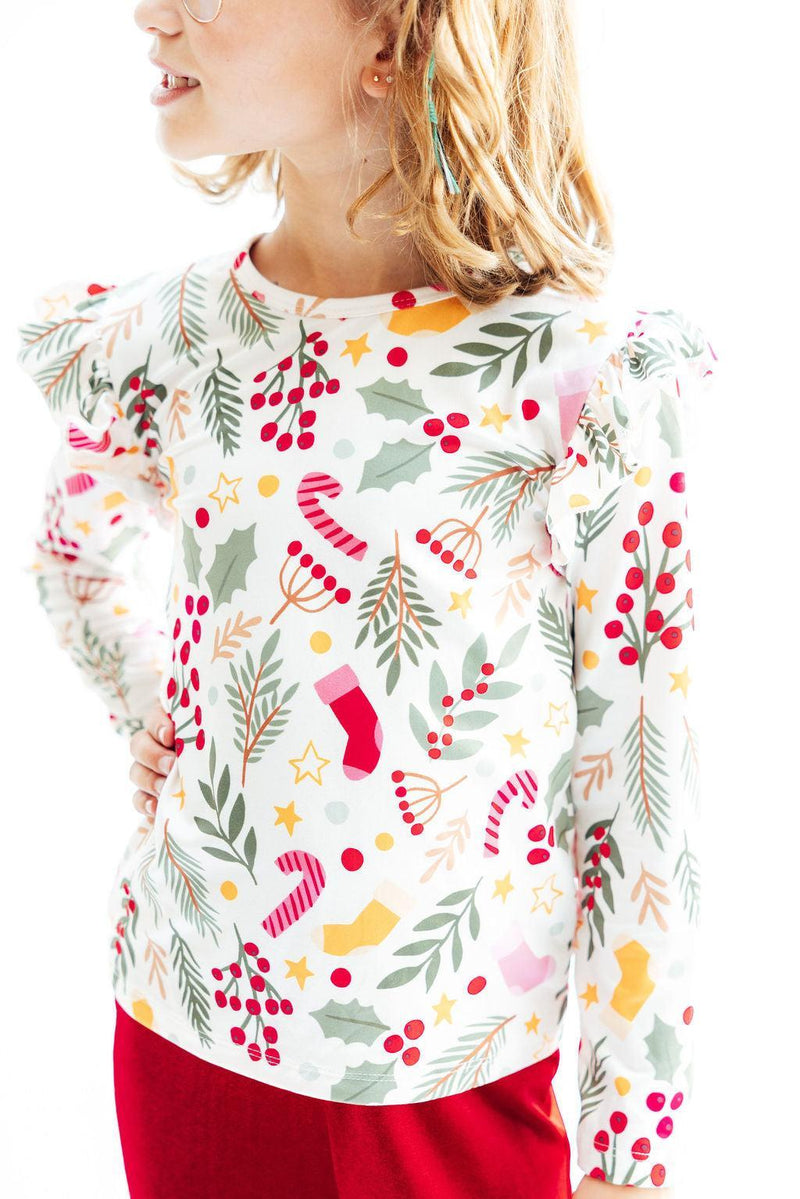 Holly Jolly Christmas L/S Ruffle Tee - 2
