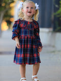 Fall Plaid Girl Dress Petal Collar Puff Sleeve Long Sleeve - 2