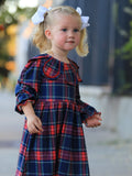 Fall Plaid Girl Dress Petal Collar Puff Sleeve Long Sleeve - 3