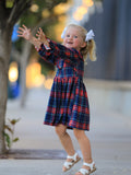 Fall Plaid Girl Dress Petal Collar Puff Sleeve Long Sleeve - 4