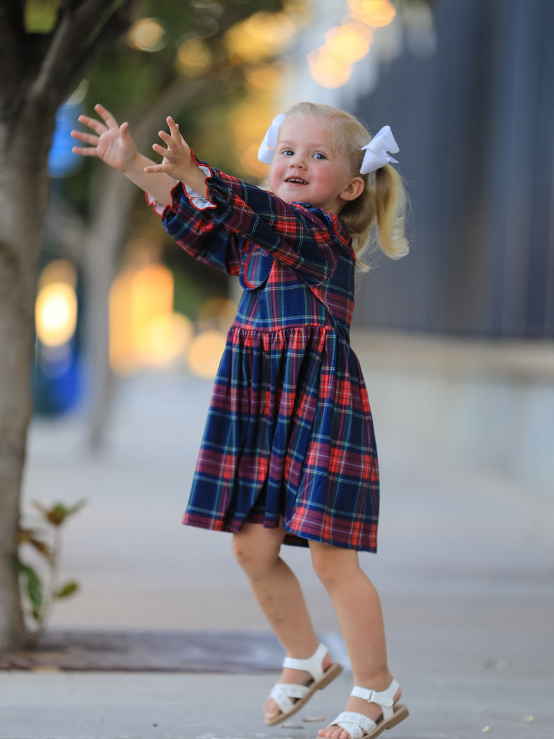 Fall Plaid Girl Dress Petal Collar Puff Sleeve Long Sleeve - 4