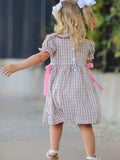 Fall Thanksgiving Lapel Plaid Chick Embroidery Smocking Bow Baby Girls Dress - 5