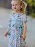 Sage Green Bow Floral Smocked Girl Dress - 4