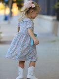 Sage Green Bow Floral Smocked Girl Dress - 3