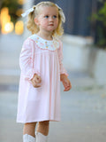Pink Duck Embroidered Baby Girl Dress Peter Pan Collar Bow Dress - 3