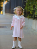 Pink Duck Embroidered Baby Girl Dress Peter Pan Collar Bow Dress - 4