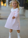 Pink Duck Embroidered Baby Girl Dress Peter Pan Collar Bow Dress - 1
