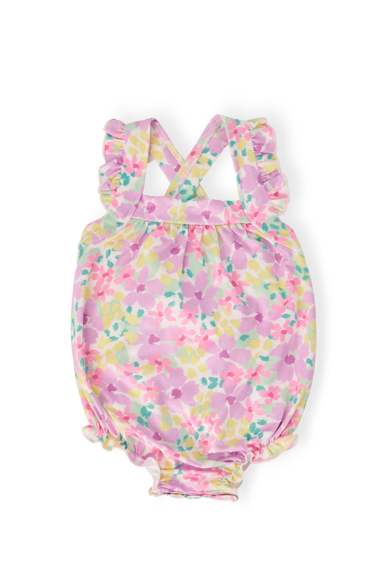 Watercolor Ruffle Cross Back Romper - 1