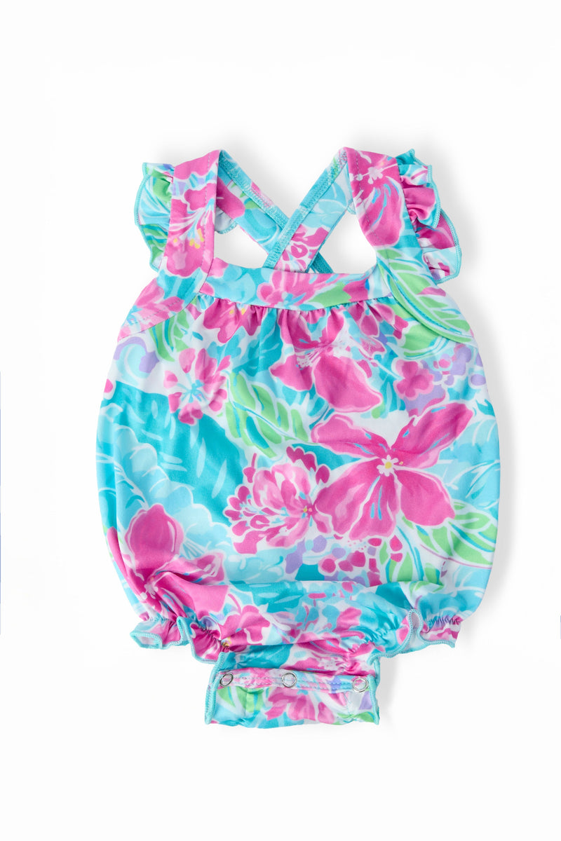 Tropical Punch Ruffle Cross Back Romper - 1