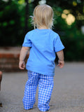 Fall Thanksgiving& Halloween Blue Pumpkin Smock Embroidery Baby Boy'Set - 3