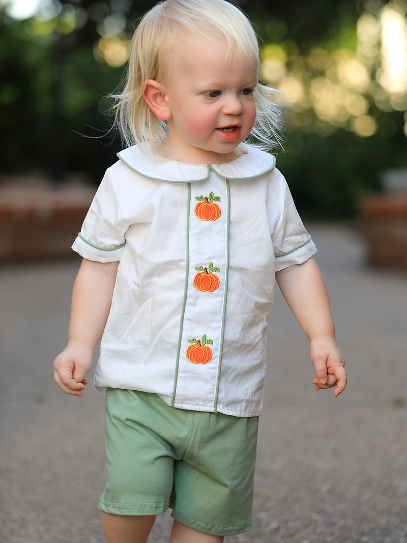Thanksgiving & Halloween Pumpkin Applique Boy's Set - 3