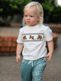Western Plaid Horse Embroidery Boy Pants Set - 2