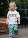Western Plaid Horse Embroidery Boy Pants Set - 1