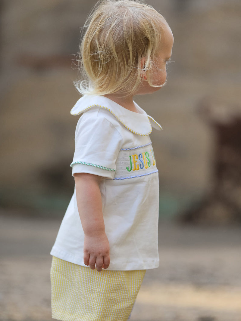 "Jesus Loves Me "Embroidered Toddler Boys'Set - 5