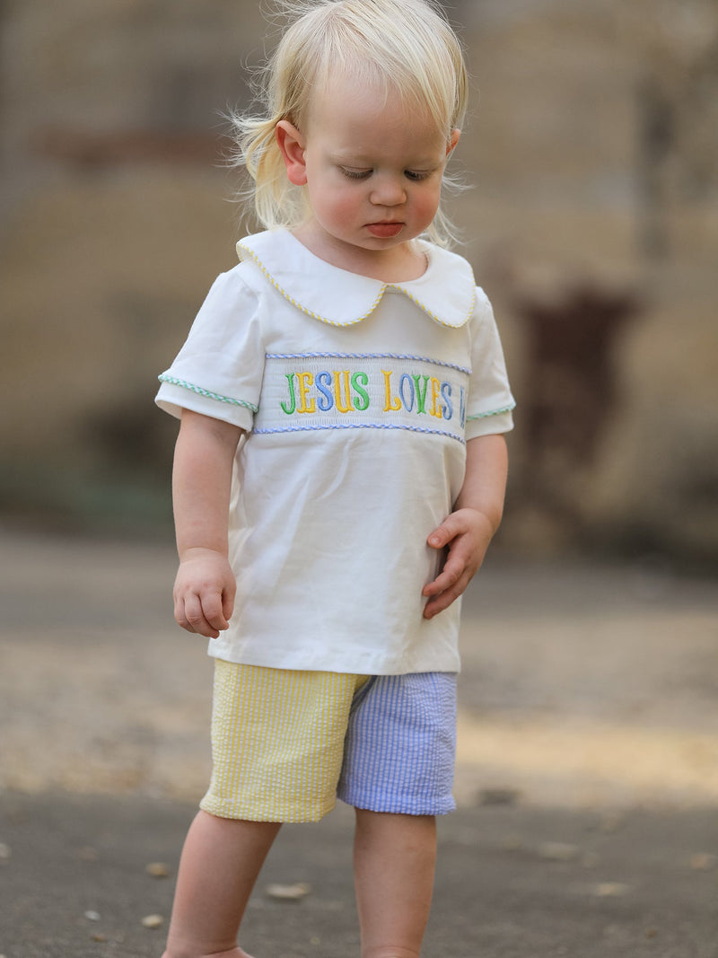 "Jesus Loves Me "Embroidered Toddler Boys'Set - 2