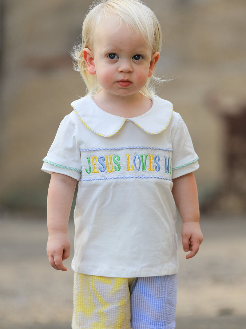 "Jesus Loves Me "Embroidered Toddler Boys'Set - 1