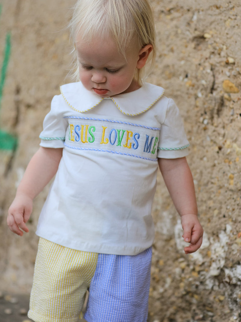 "Jesus Loves Me "Embroidered Toddler Boys'Set - 3