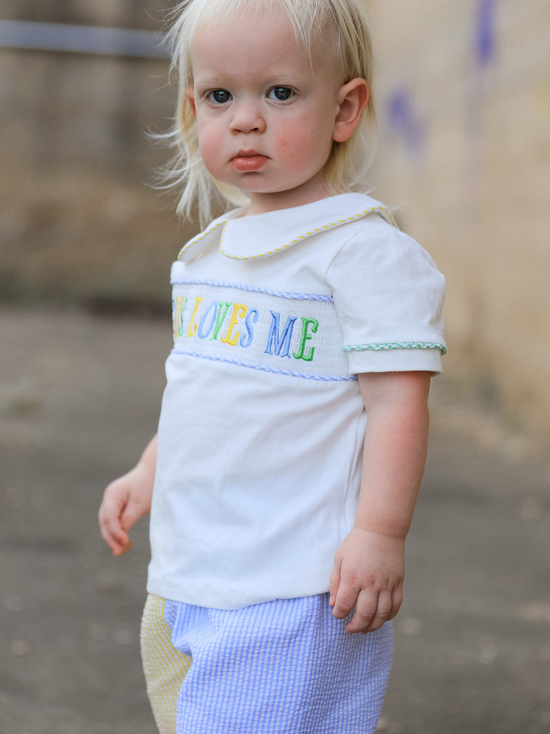 "Jesus Loves Me "Embroidered Toddler Boys'Set - 4