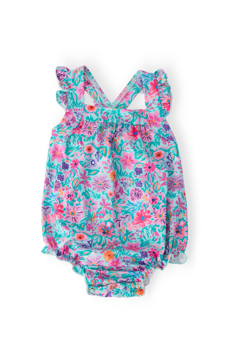 Tropical Garden Ruffle Cross Back Romper - 1