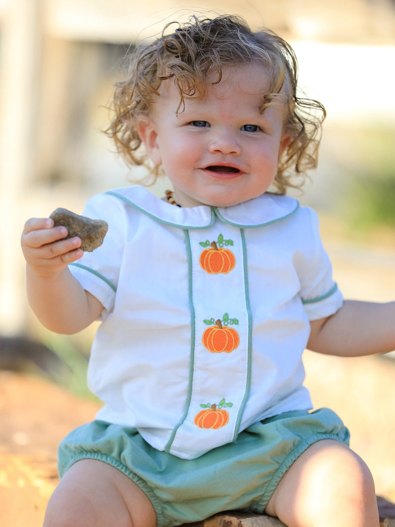 Fall Halloween & Thanksgiving Applique Plaid Boys Bloomers Romper Set - 1