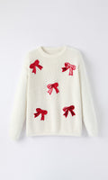 Mommy & Me Winter Girls Bow Sequins Pullover Sweater - 7