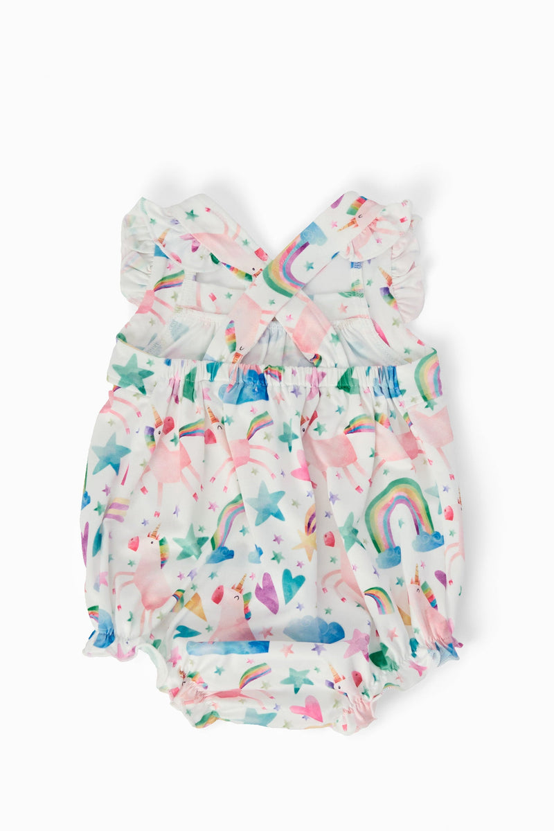Unicorn Kisses Ruffle Cross Back Romper - 2