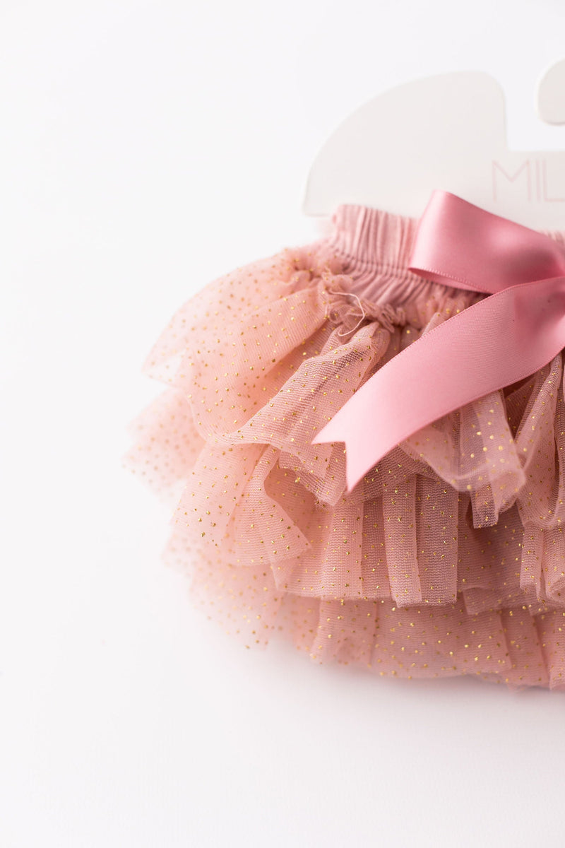Vintage Pink & Gold Glitter Ruffle Tutu Bloomer - 3