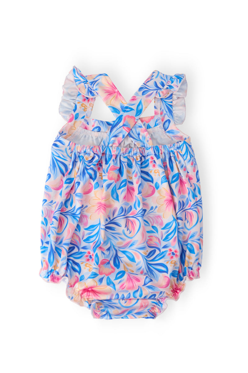 Watercolor Floral Ruffle Cross Back Romper - 2