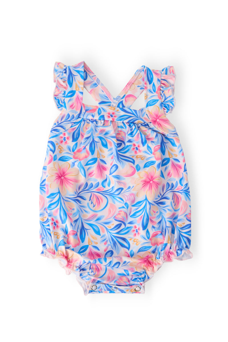 Watercolor Floral Ruffle Cross Back Romper - 1