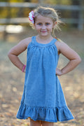 Girls Denim Ruffle Trim A-Line Dress - 3
