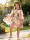 Pastel Flower Ruffle Layered Girls Dress - 1
