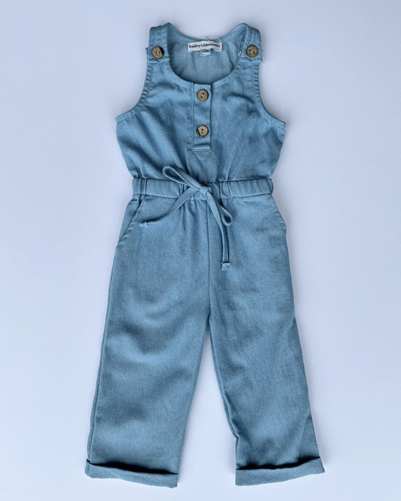 Ari Button Front Denim Jumpsuit - Light Wash - 4