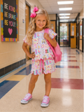 Back to School Print Girl Short Set Scallop Hem - 17