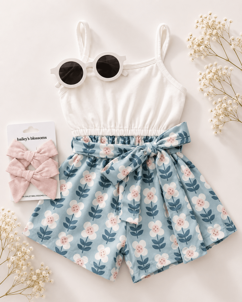 Betty Camisole Romper - Floral Sky - 1