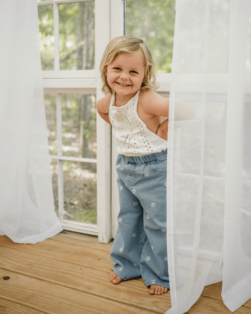 Daisy Mae Wide Leg Embroidered Jean - Light Wash - 4