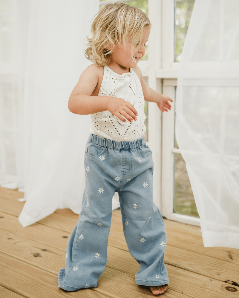 Daisy Mae Wide Leg Embroidered Jean - Light Wash - 2