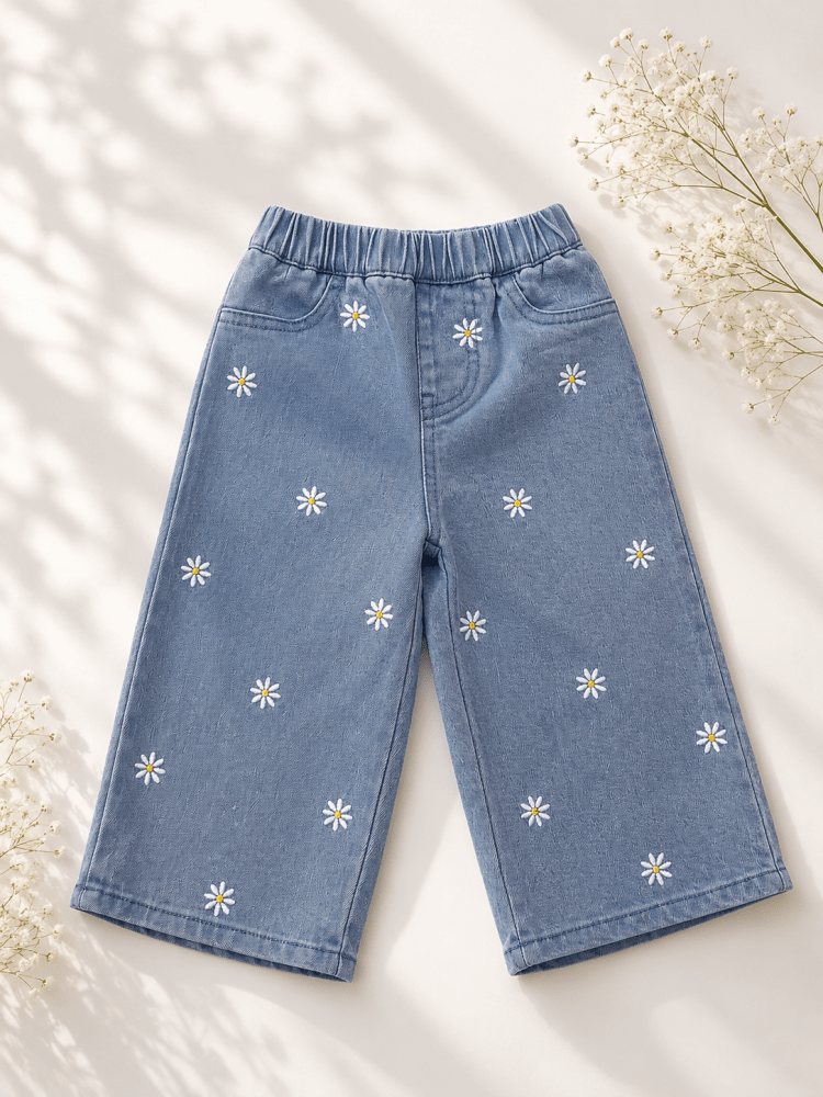 Daisy Mae Wide Leg Embroidered Jean - Light Wash - 3