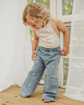 Daisy Mae Wide Leg Embroidered Jean - Light Wash - 1