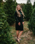 Delta Mock Neck Dress - Hunter Green Velour - 5