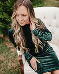 Delta Mock Neck Dress - Hunter Green Velour - 8