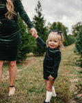 Delta Mock Neck Dress - Hunter Green Velour - 1
