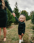 Delta Mock Neck Dress - Hunter Green Velour - 4