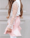 Destinee Sheer Dot Sleeve Top & Leotard - White - 4
