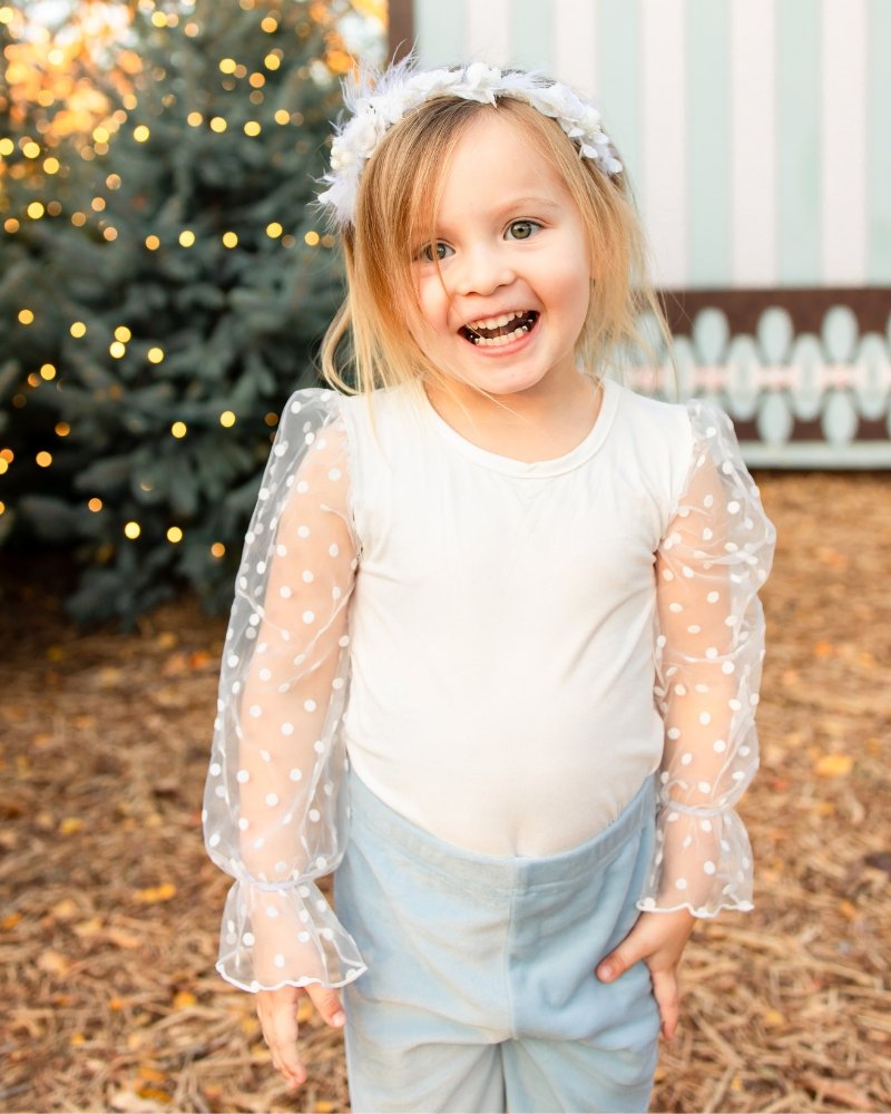 Destinee Sheer Dot Sleeve Top & Leotard - White - 6